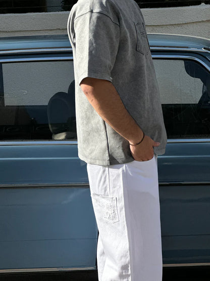 THE ASILI PATCH T-SHIRT IN WASHED GREY