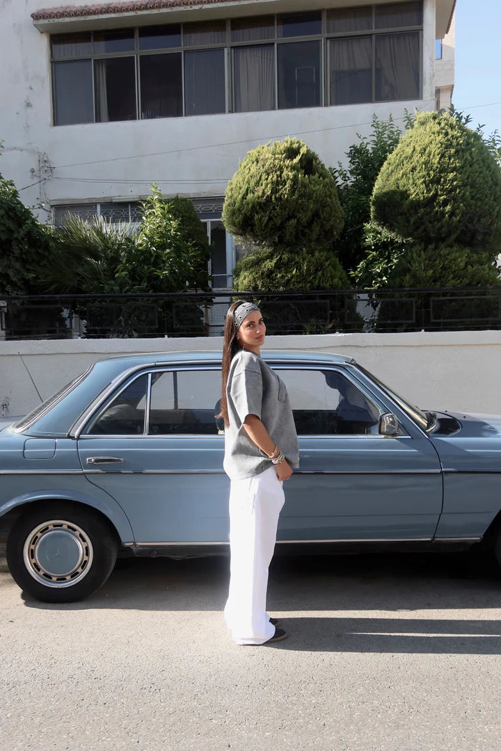 THE ASILI PATCH T-SHIRT IN WASHED GREY