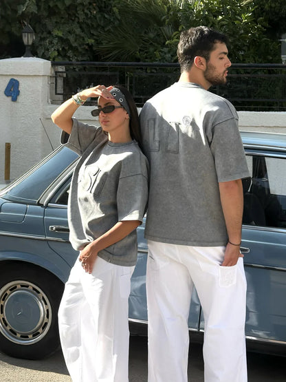 THE ASILI PATCH T-SHIRT IN WASHED GREY